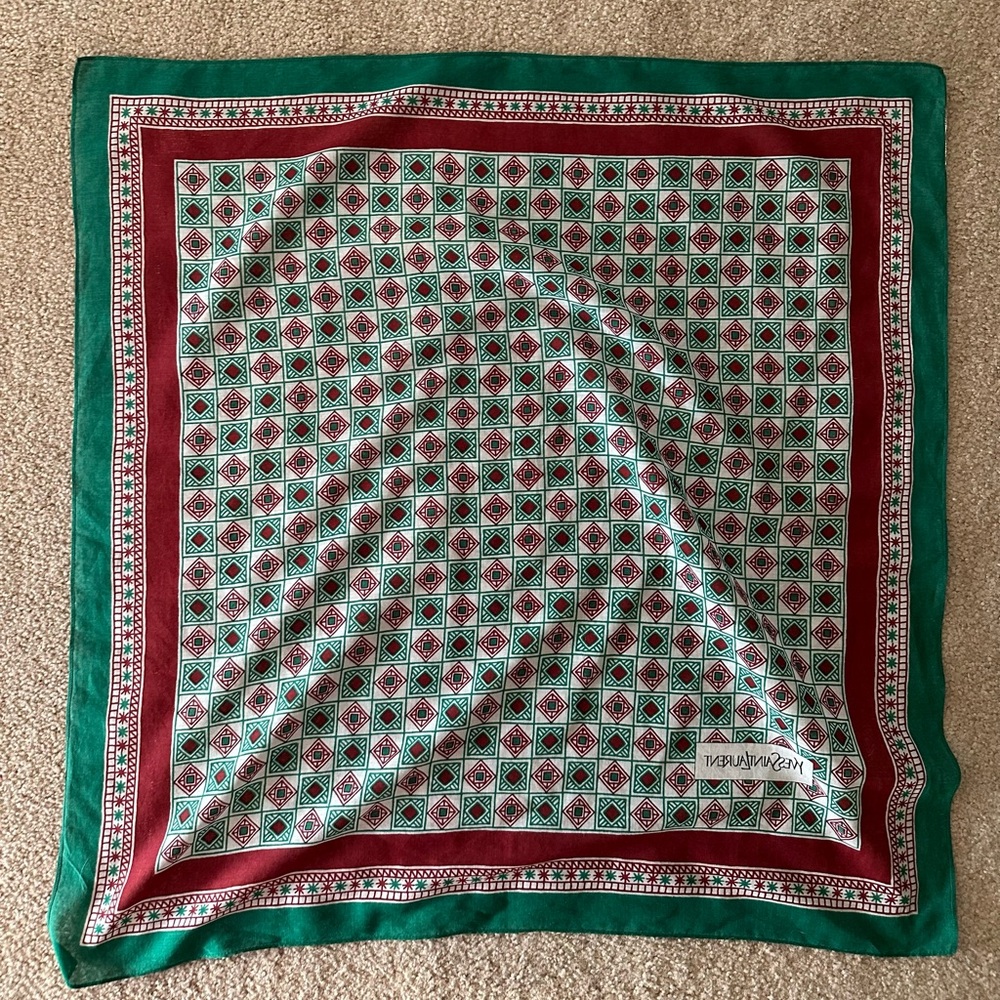 Yves Saint Laurent Burgundy and Green Vintage Patterned Scarf - Picture 8 of 11
